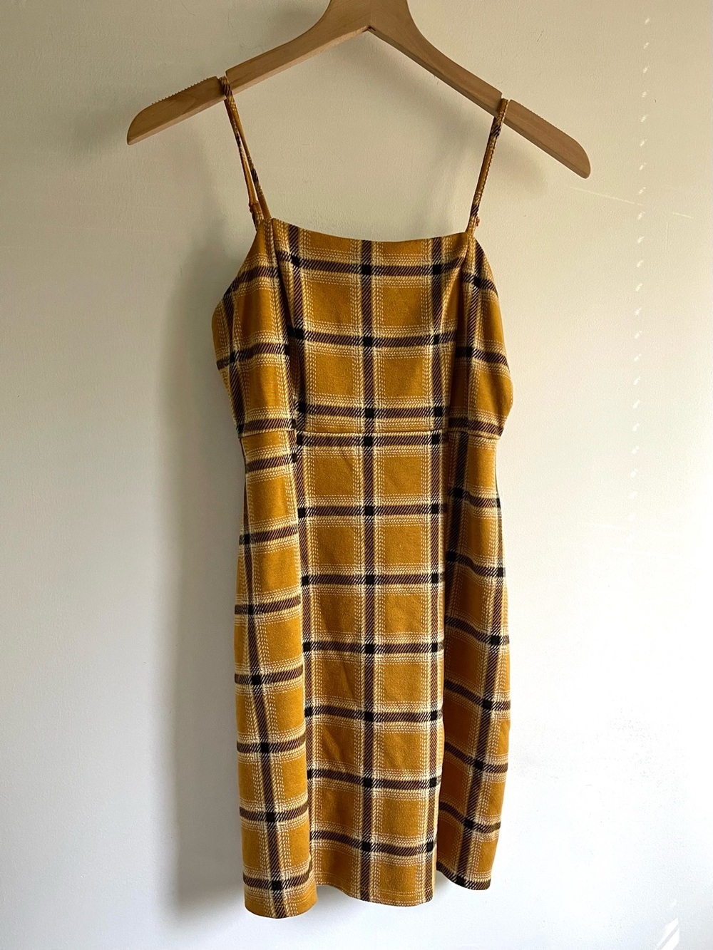 Ultra Flirt Mustard Yellow Plaid Sheath Mini Dress Size S - 90s Grunge Clueless